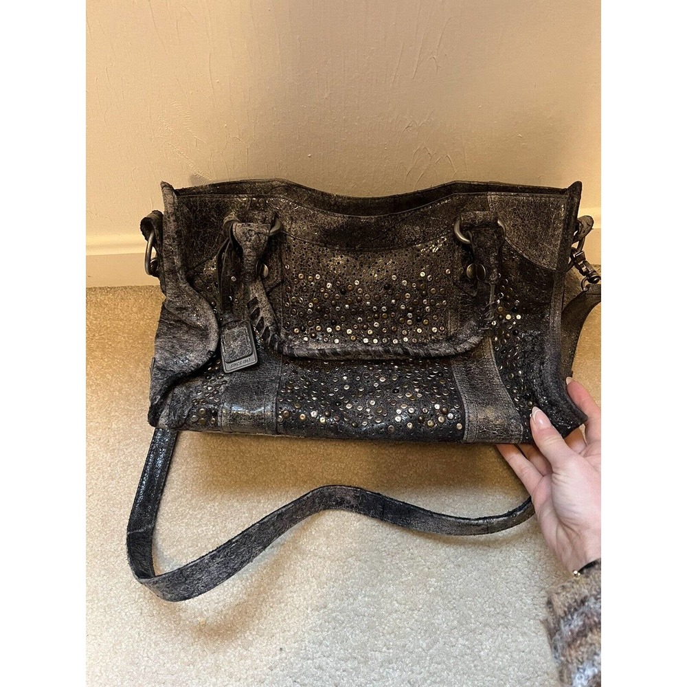 Frye Deborah Distressed Studded Leather Satchel Bag